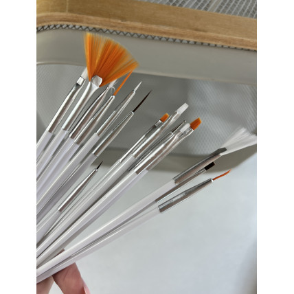 Набор кистей для дизайна ногтей K-15 (белый)