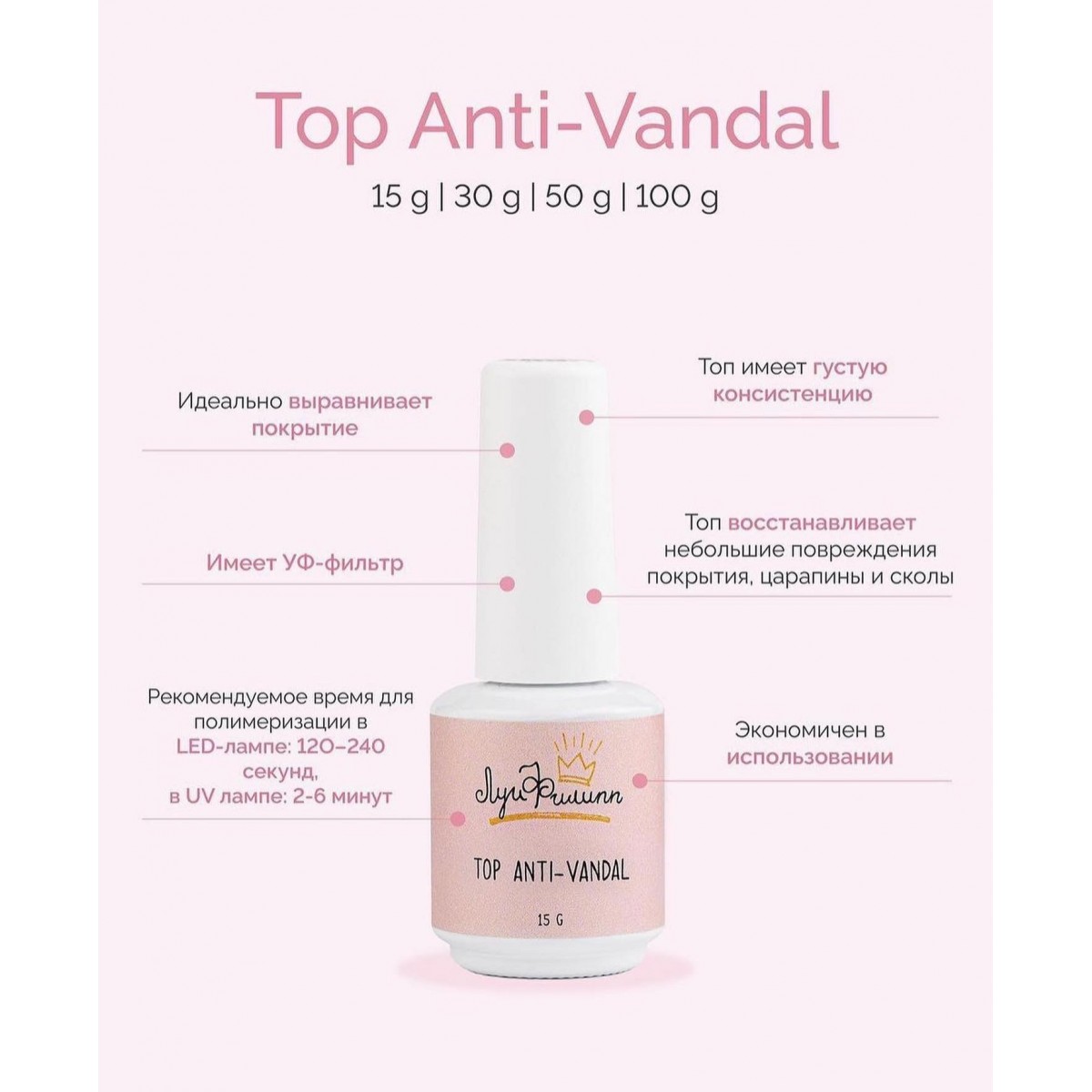 Купить Топ Луи Филипп "Anti-Vandal" без липкого слоя, 15мл По Лучший Ценам в РБ. |на dixnail.by ✅