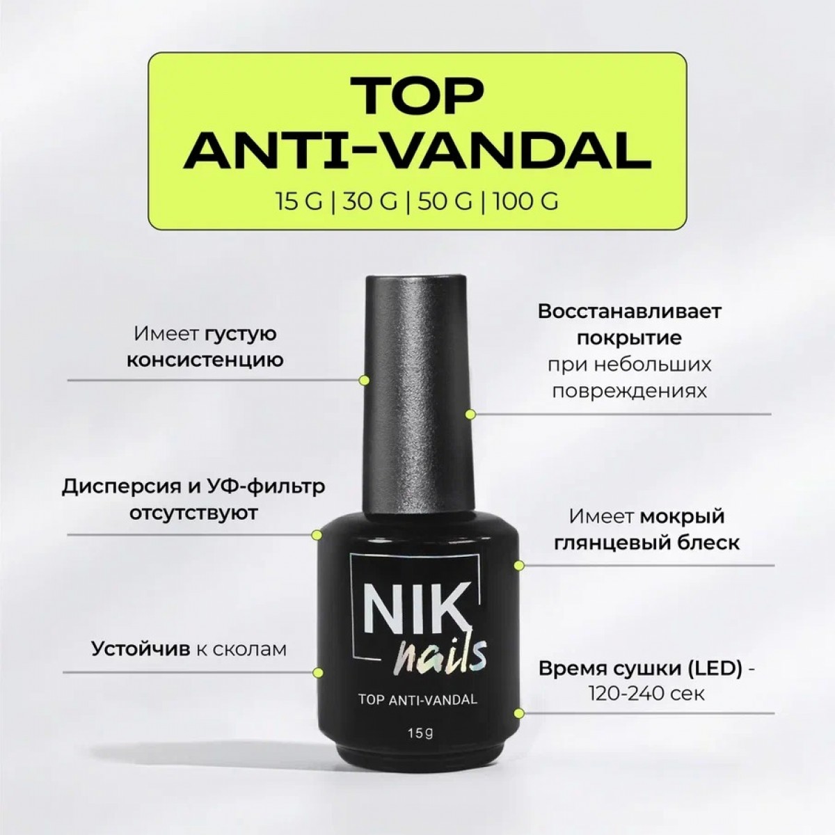 Купить Nik Nails anti-vandal топ без липкого слоя 15мл. По Лучший Ценам в РБ. |на dixnail.by ✅